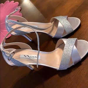 Nina Strappy Heels - VENUS Size 8 Silver Sparkles
